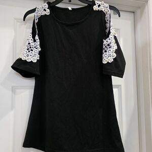 Stylish Black Top with White Lace Details